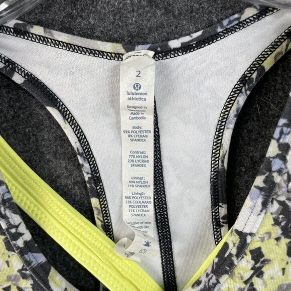 Lululemon Inspiration Tank II Crosscourt Petal Black Clarity Yellow Size 2 EUC - Picture 3 of 7